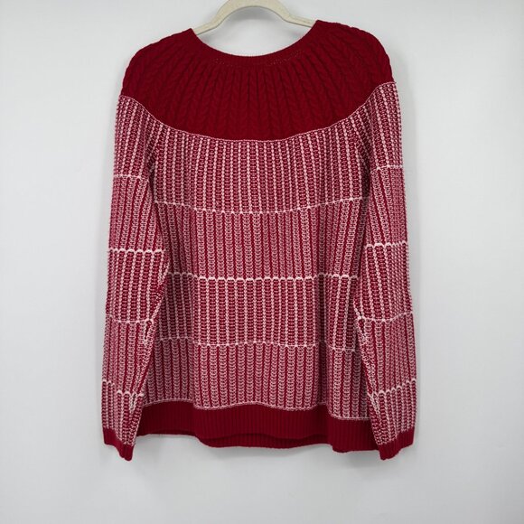 Talbots Women size XL Red White Knit Ribbed Cotten Blend Pullover Sweater Cottag - Picture 5 of 8